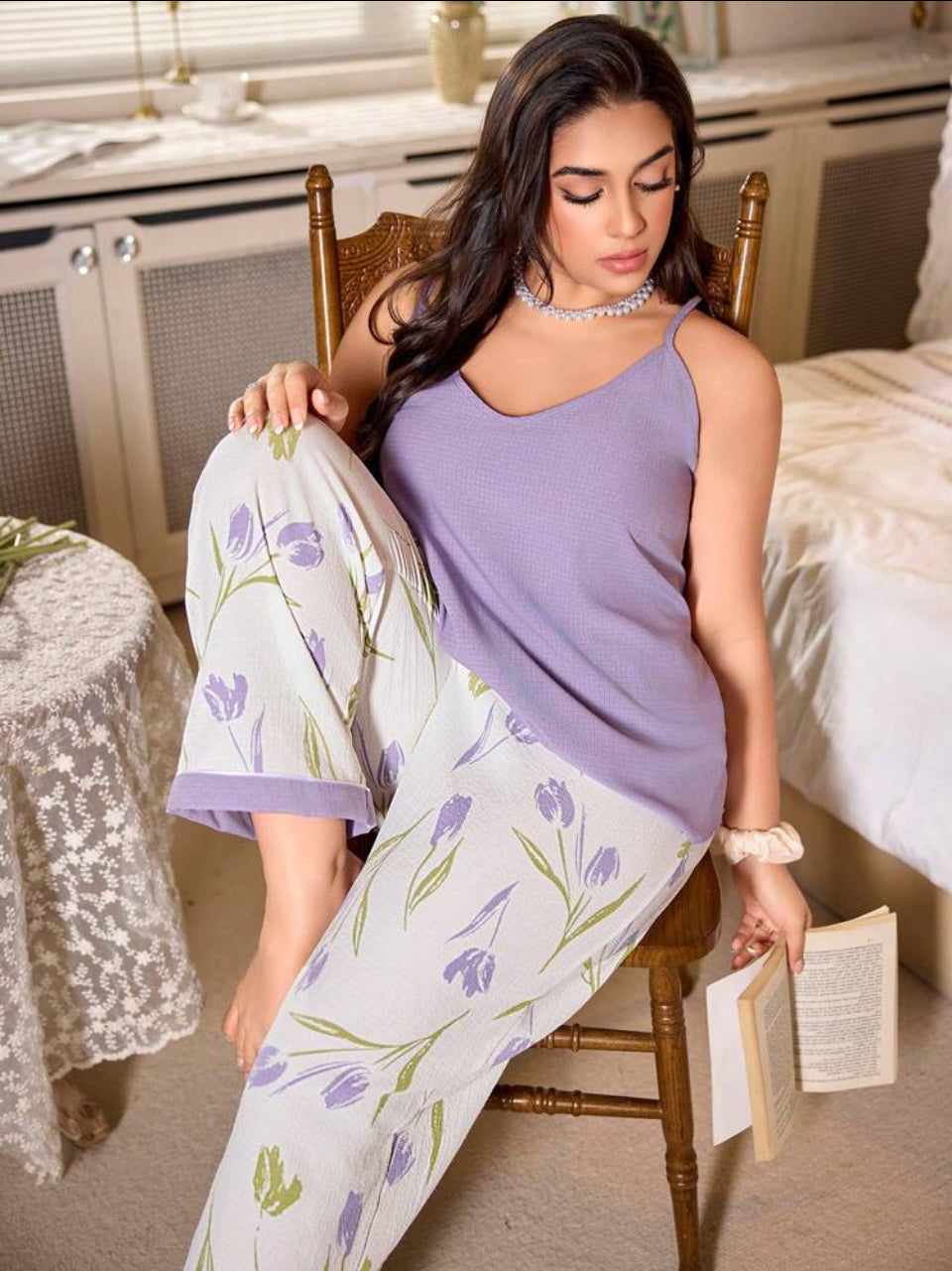 Pijama lila 2XL tela lino