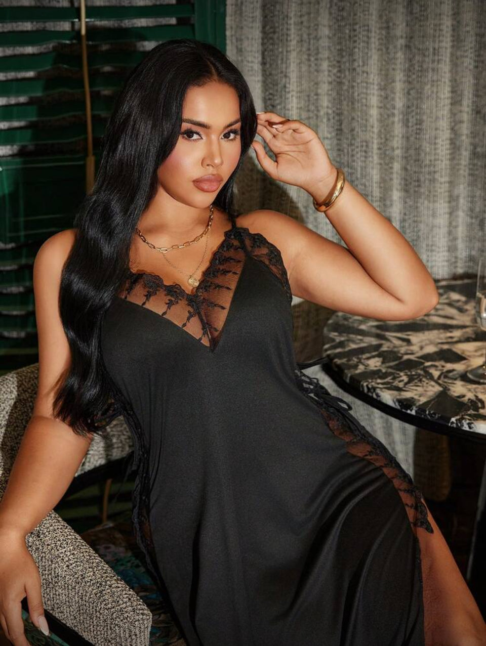 Camisón negro y encaje XL