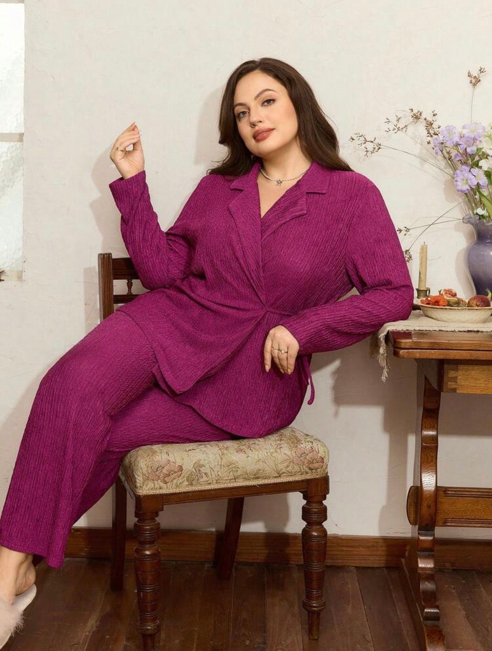 Pijama morado, tela gruesa 2XL lazo lateral