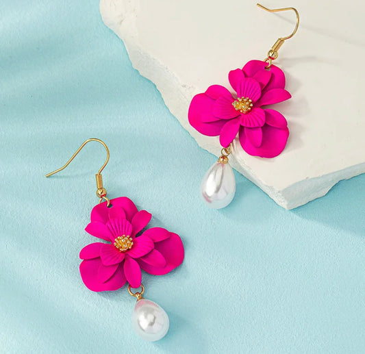 Caravanas flor fucsia