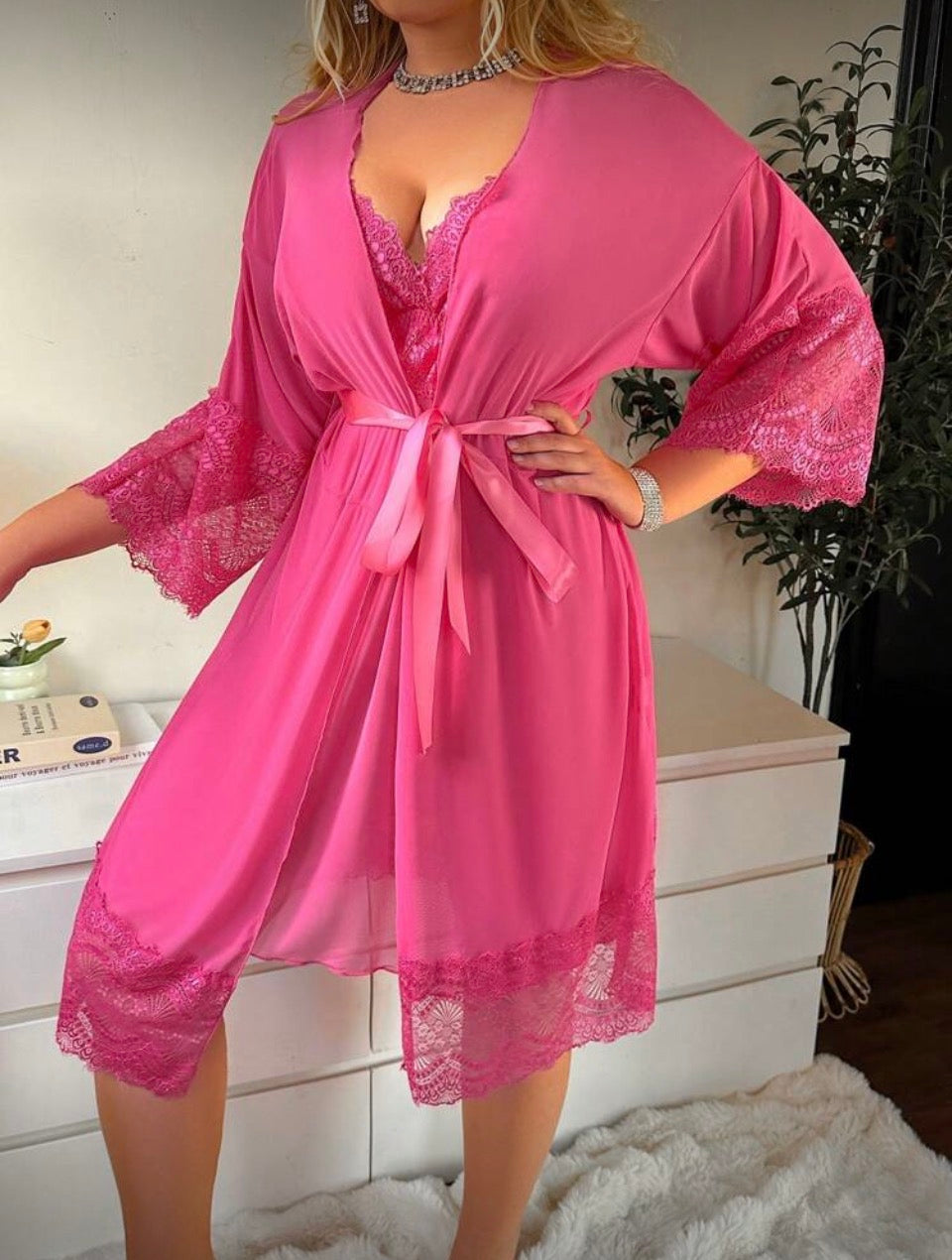 Camisón fucsia con bata XL