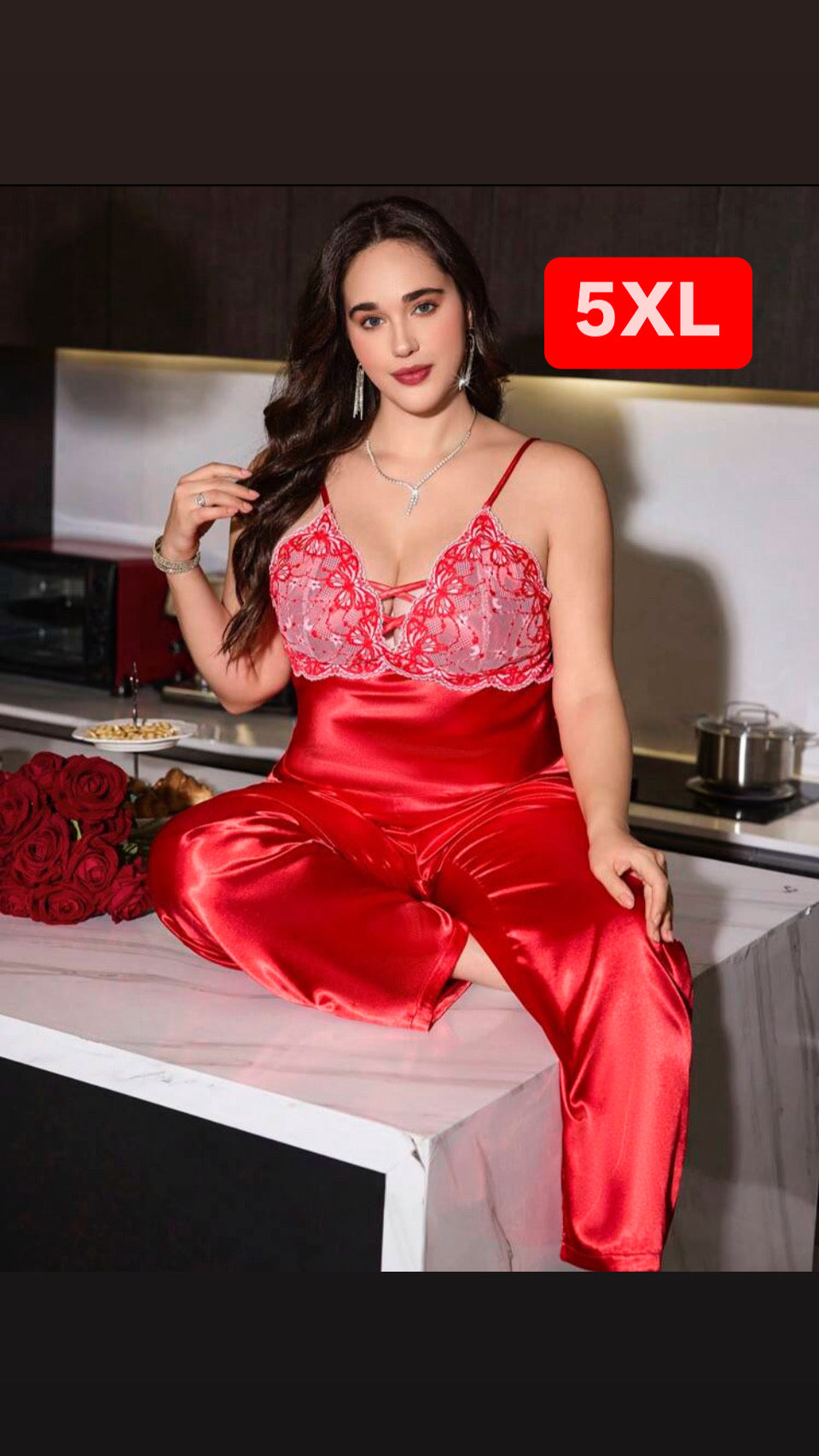 Pijama satén rojo 5XL