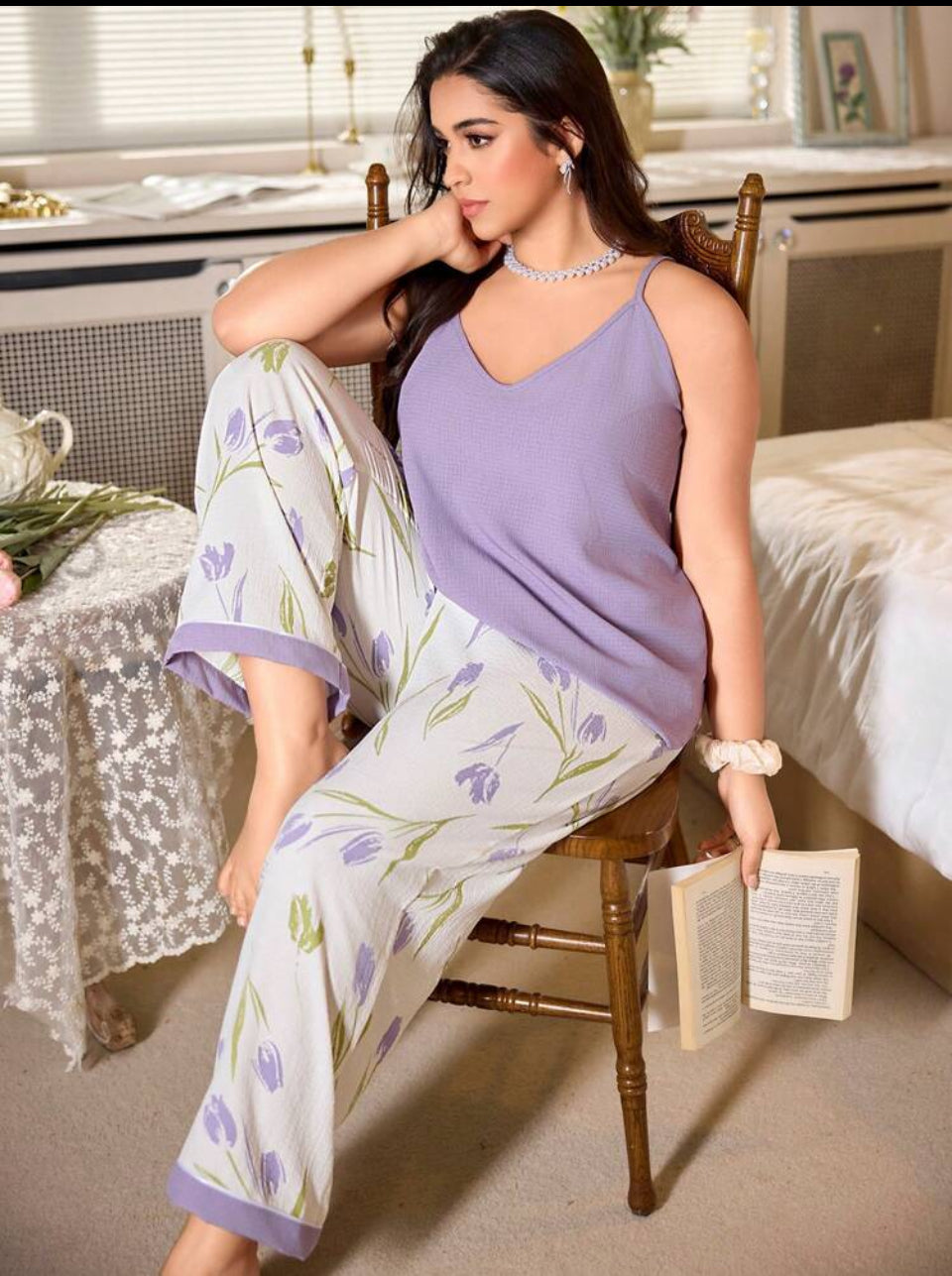 Pijama lila 2XL tela lino