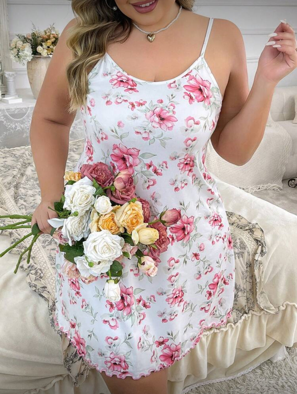 Camisón blanco y rosa 4XL