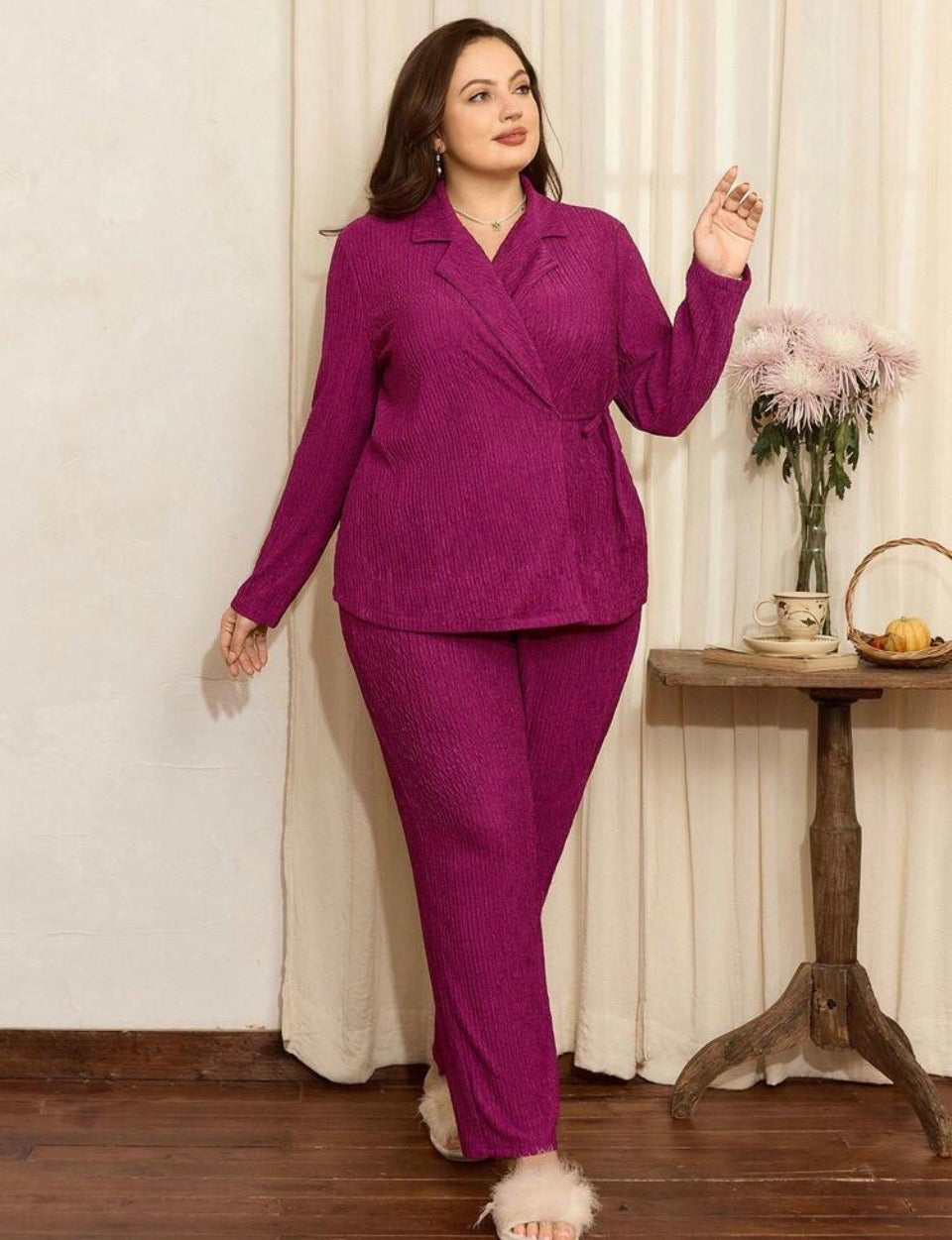 Pijama morado, tela gruesa 2XL lazo lateral