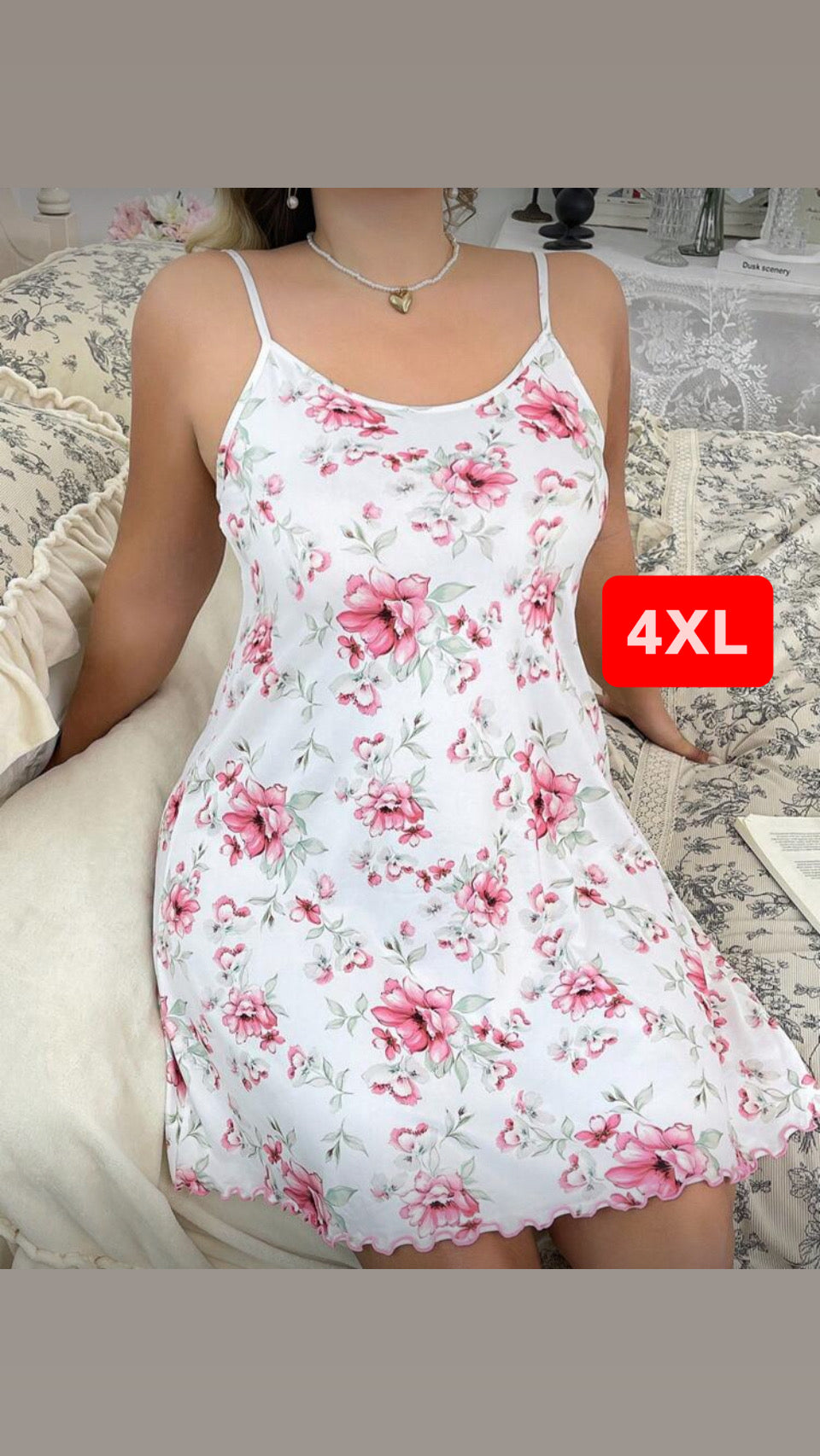 Camisón blanco y rosa 4XL