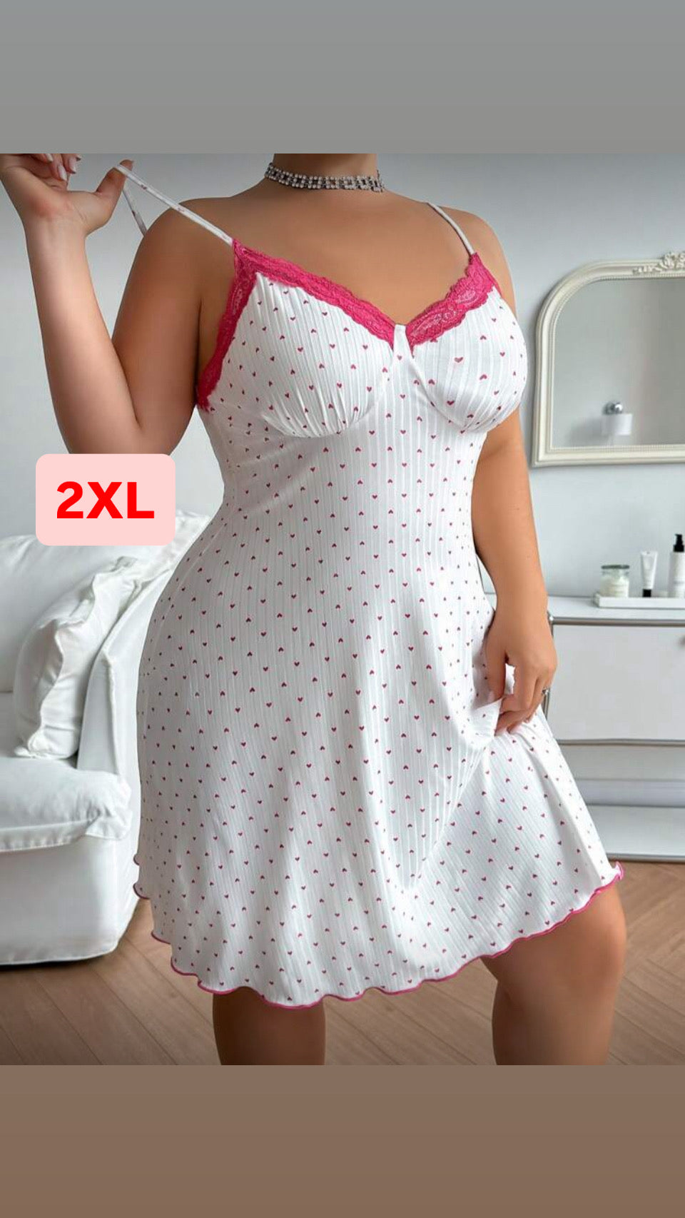 Camisón blanco y rosa 2XL