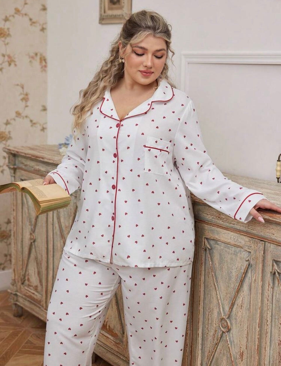 Pijama blanco y rojo 3XL