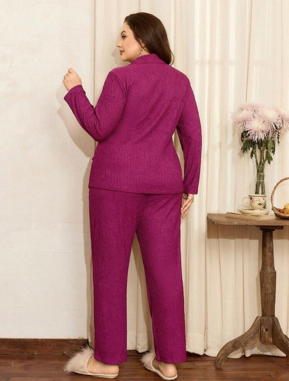 Pijama morado, tela gruesa 2XL lazo lateral