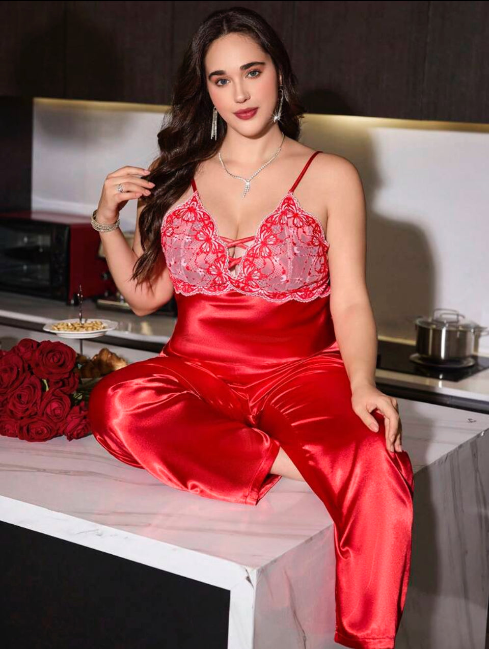 Pijama satén rojo 5XL