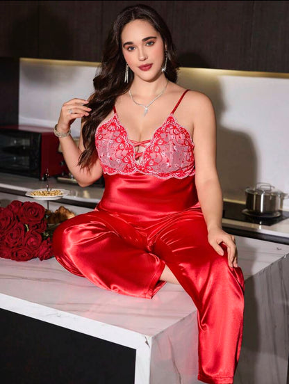 Pijama satén rojo 5XL