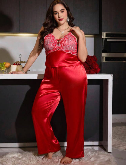Pijama satén rojo 5XL