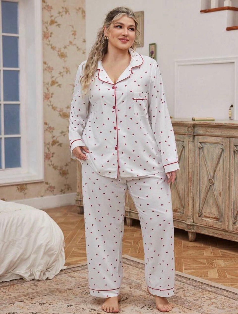 Pijama blanco y rojo 3XL