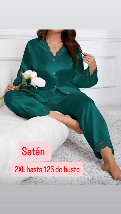 Pijama verde satén 2XL