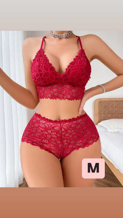Conjunto encaje rojo