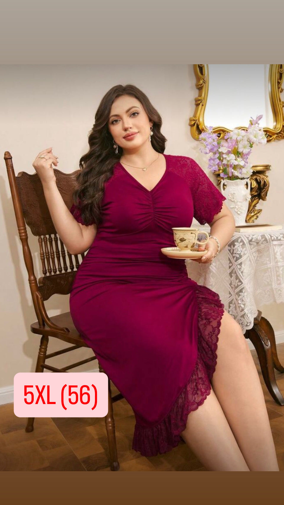 Camisón largo 5XL color vino tinto