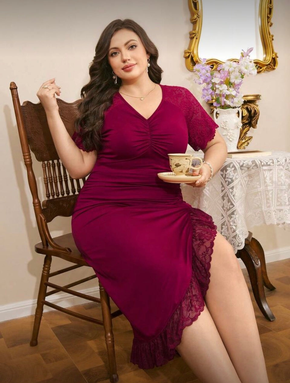 Camisón largo 5XL color vino tinto