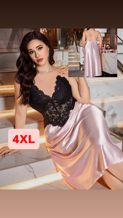 Camisón rosa de satén y encaje 4XL