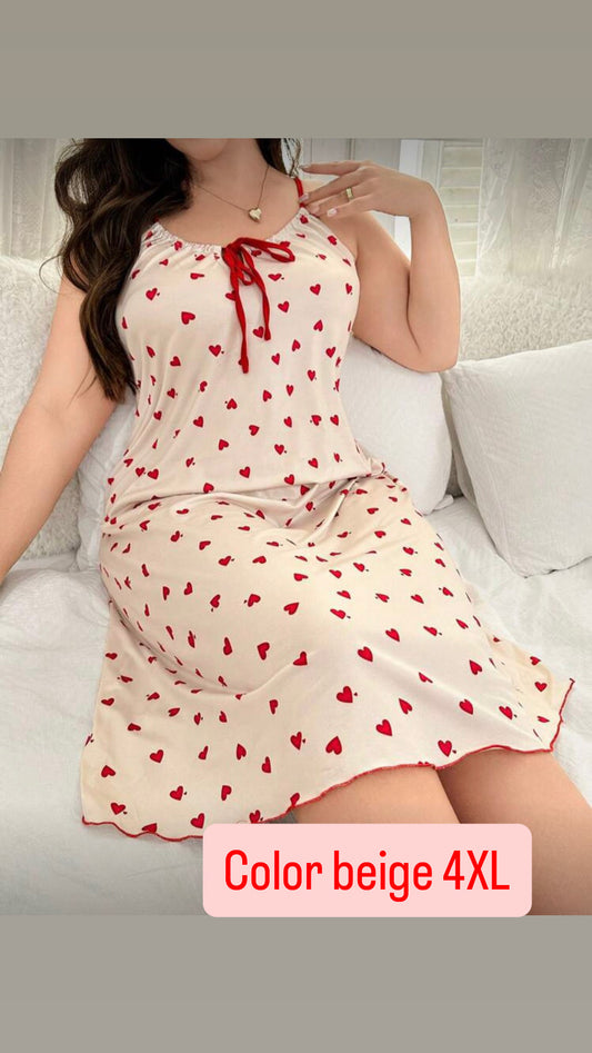 Camisón beige con corazoncitos 4XL
