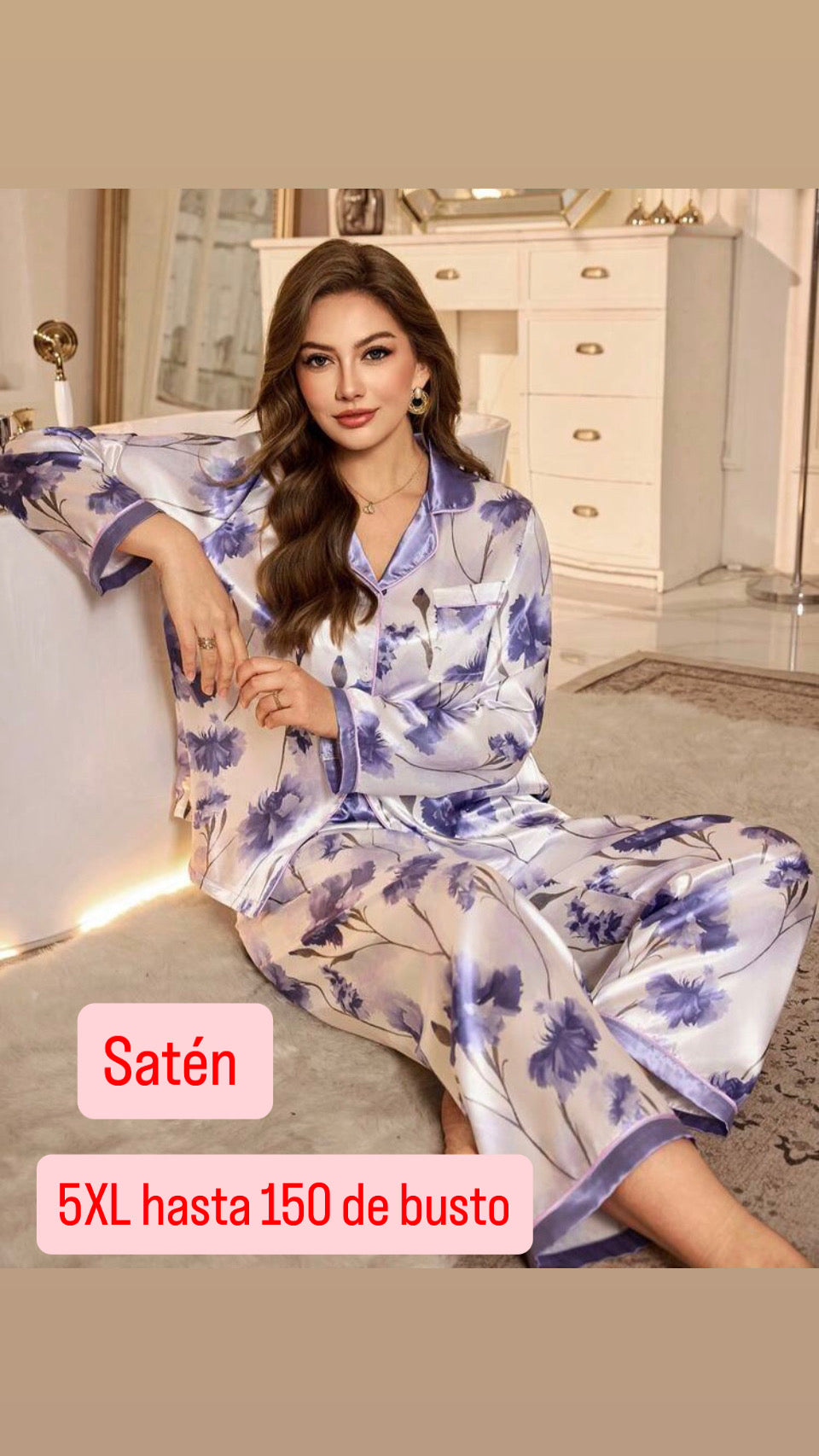 Pijama 5XL satén lila