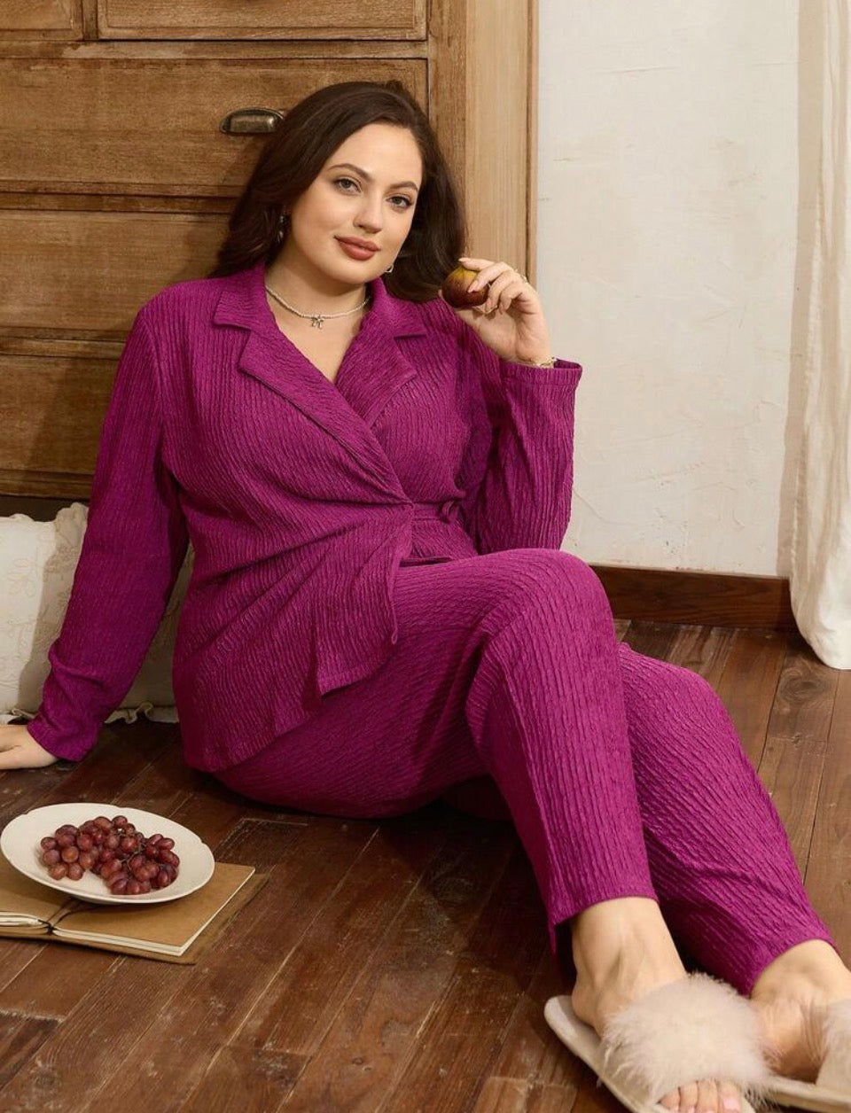 Pijama morado, tela gruesa 2XL lazo lateral