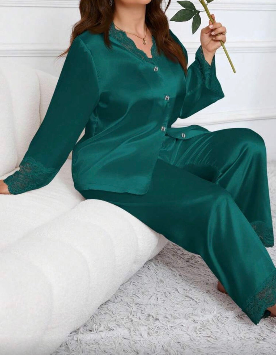 Pijama verde satén 2XL