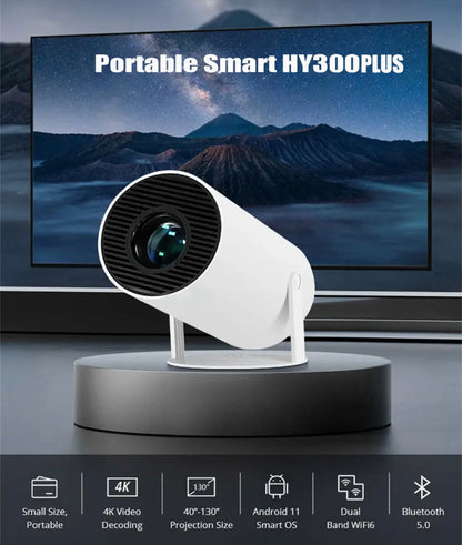 DITONG-Proyector HY300 Plus HD portátil, 4K, 1280x720P, Android 11, Wifi6, LED, vídeo, cine en casa, mini Proyector de películas + pantalla reflectiva 133’’