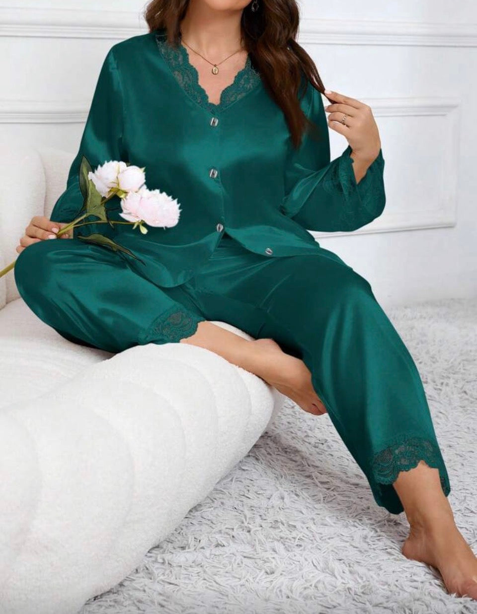 Pijama verde satén 2XL