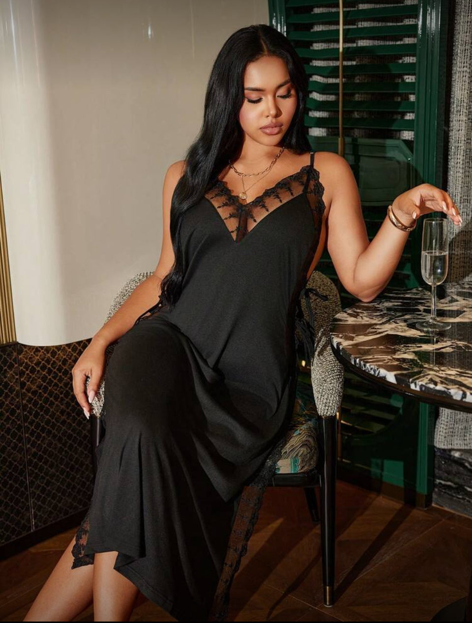 Camisón negro y encaje XL