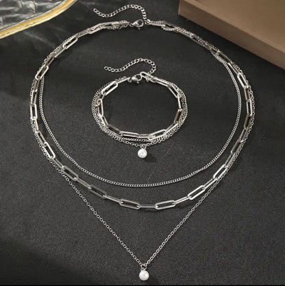 Collar + pulsera con perla