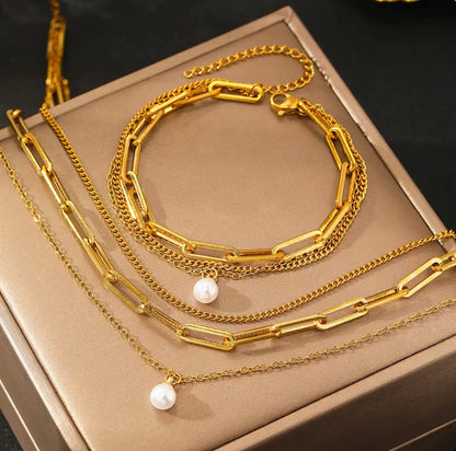 Collar + pulsera con perla