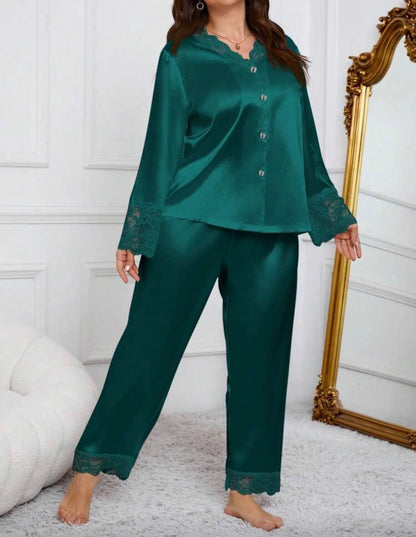 Pijama verde satén 2XL