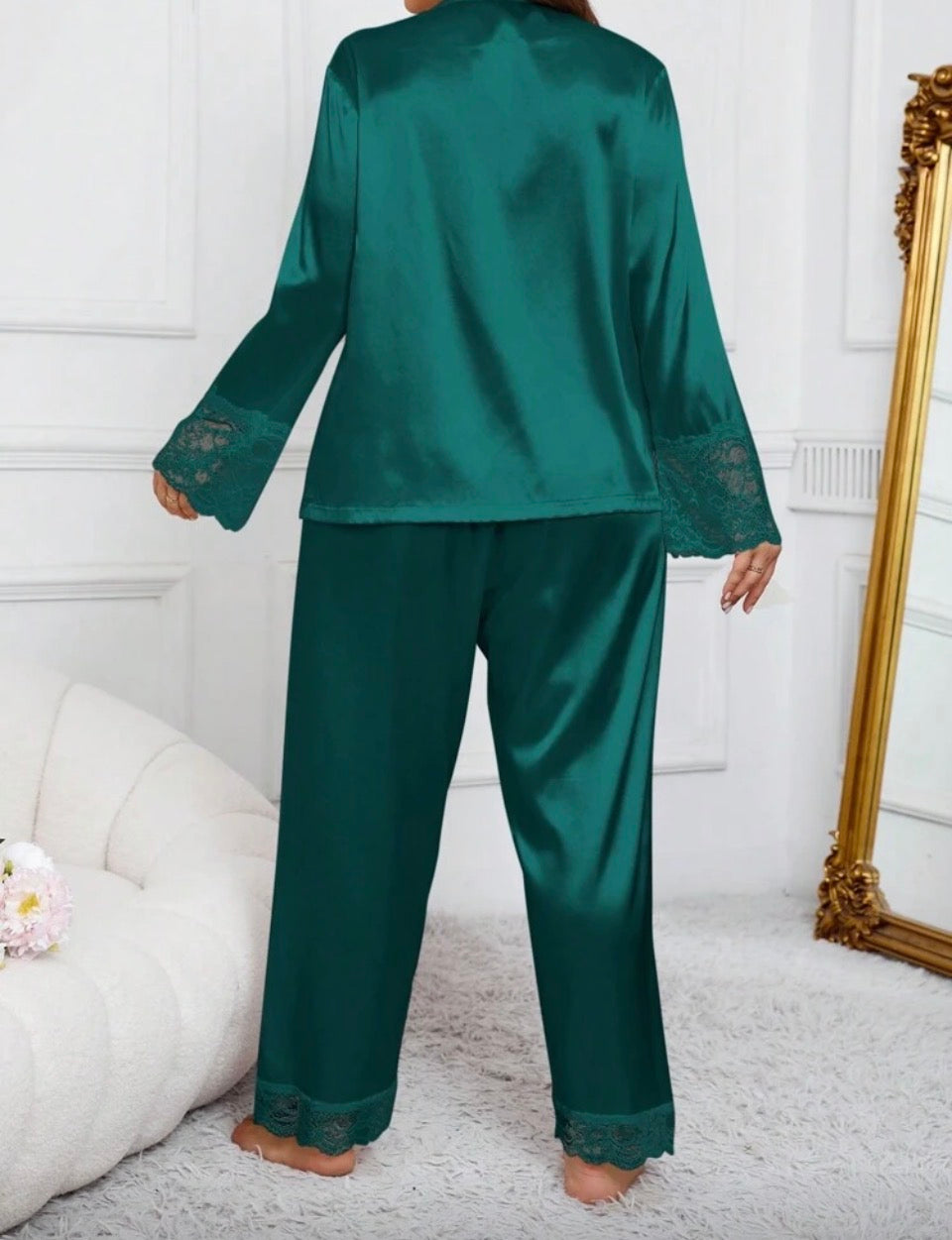 Pijama verde satén 2XL