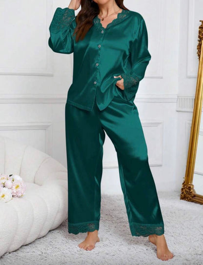 Pijama verde satén 2XL