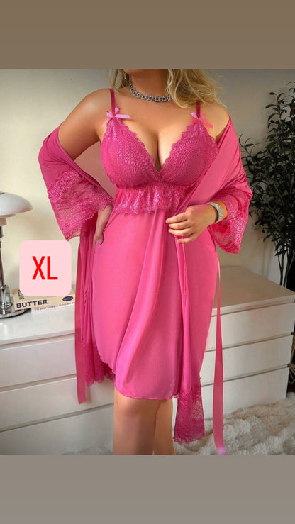 Camisón fucsia con bata XL