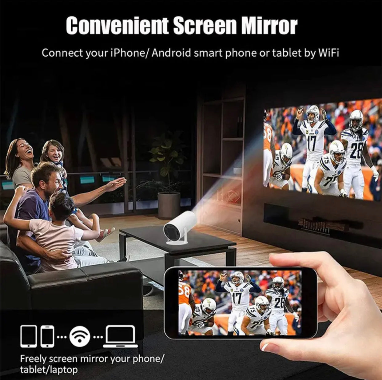 DITONG-Proyector HY300 Plus HD portátil, 4K, 1280x720P, Android 11, Wifi6, LED, vídeo, cine en casa, mini Proyector de películas + pantalla reflectiva 133’’
