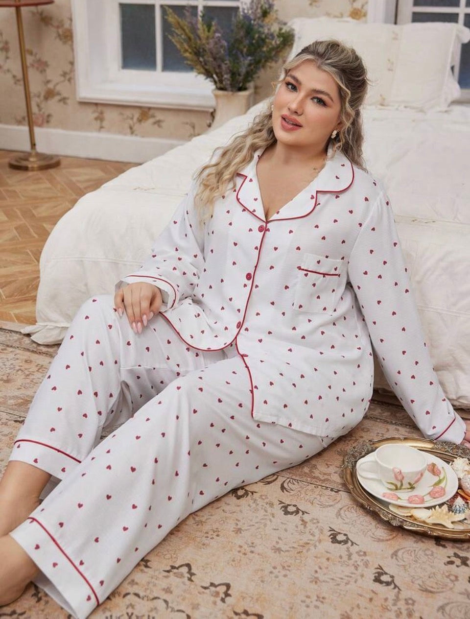 Pijama blanco y rojo 3XL