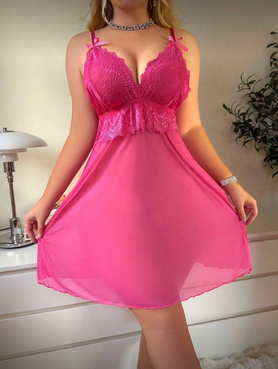 Camisón fucsia con bata XL