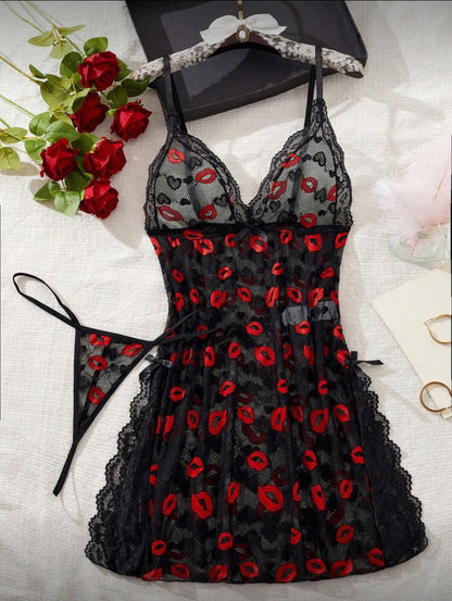 Babydoll negro y besos 4XL