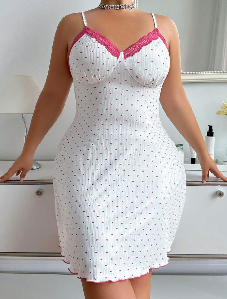 Camisón blanco y rosa 2XL