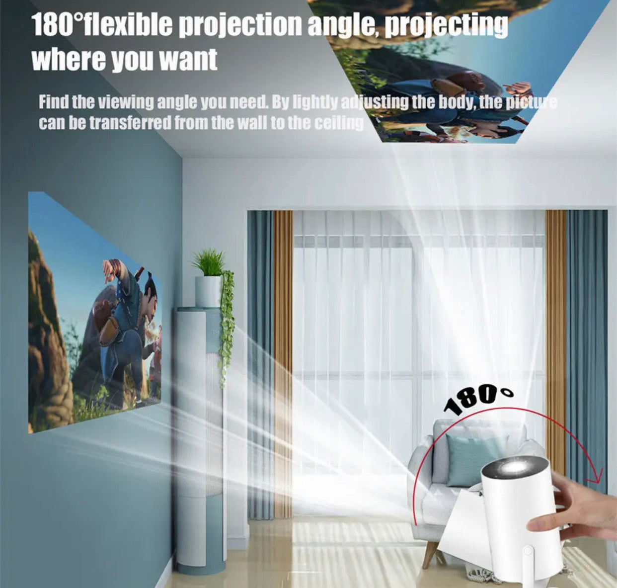 DITONG-Proyector HY300 Plus HD portátil, 4K, 1280x720P, Android 11, Wifi6, LED, vídeo, cine en casa, mini Proyector de películas + pantalla reflectiva 133’’