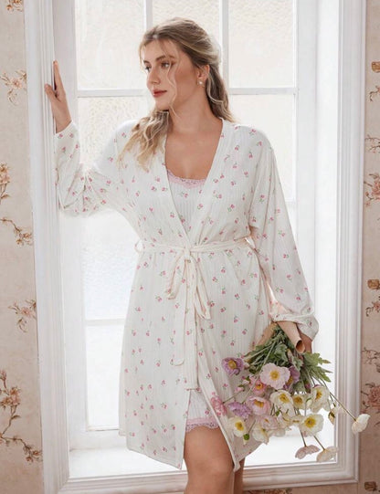Camisón + bata beige y rosa 3XL