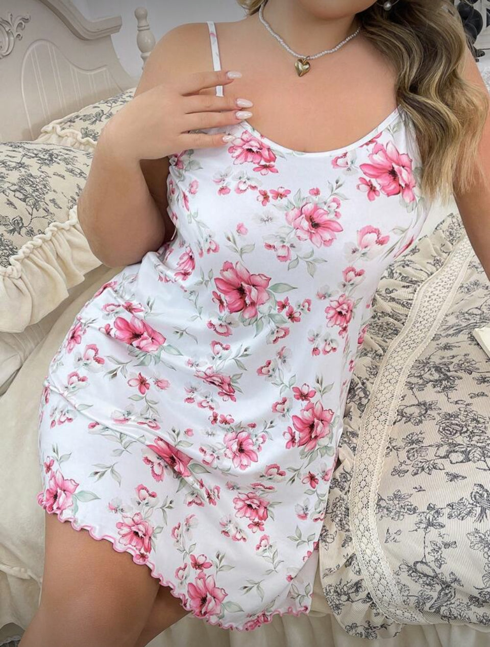 Camisón blanco y rosa 4XL