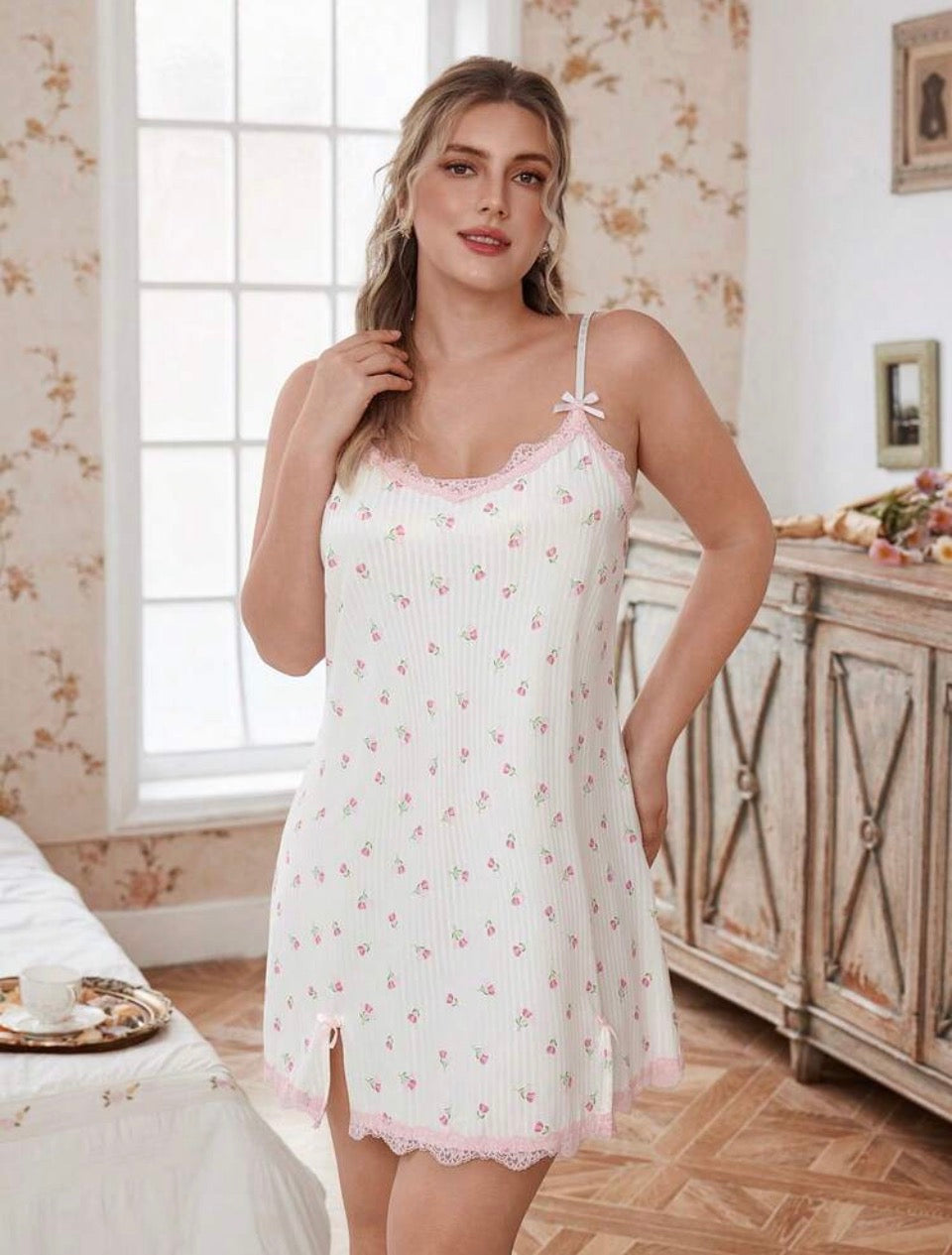 Camisón + bata beige y rosa 3XL