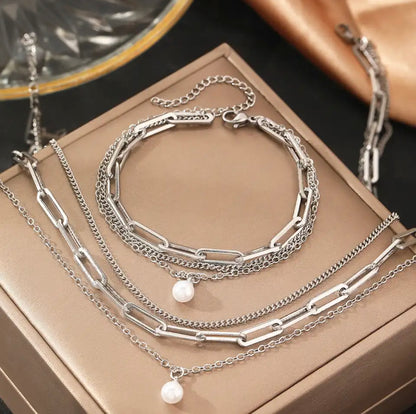 Collar + pulsera con perla