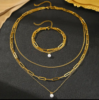 Collar + pulsera con perla