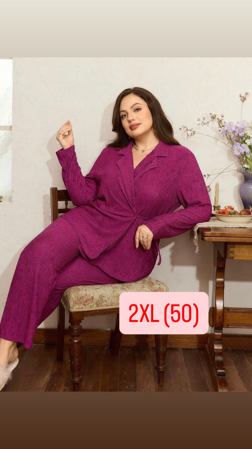 Pijama morado, tela gruesa 2XL lazo lateral