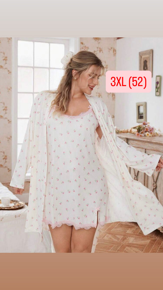 Camisón + bata beige y rosa 3XL