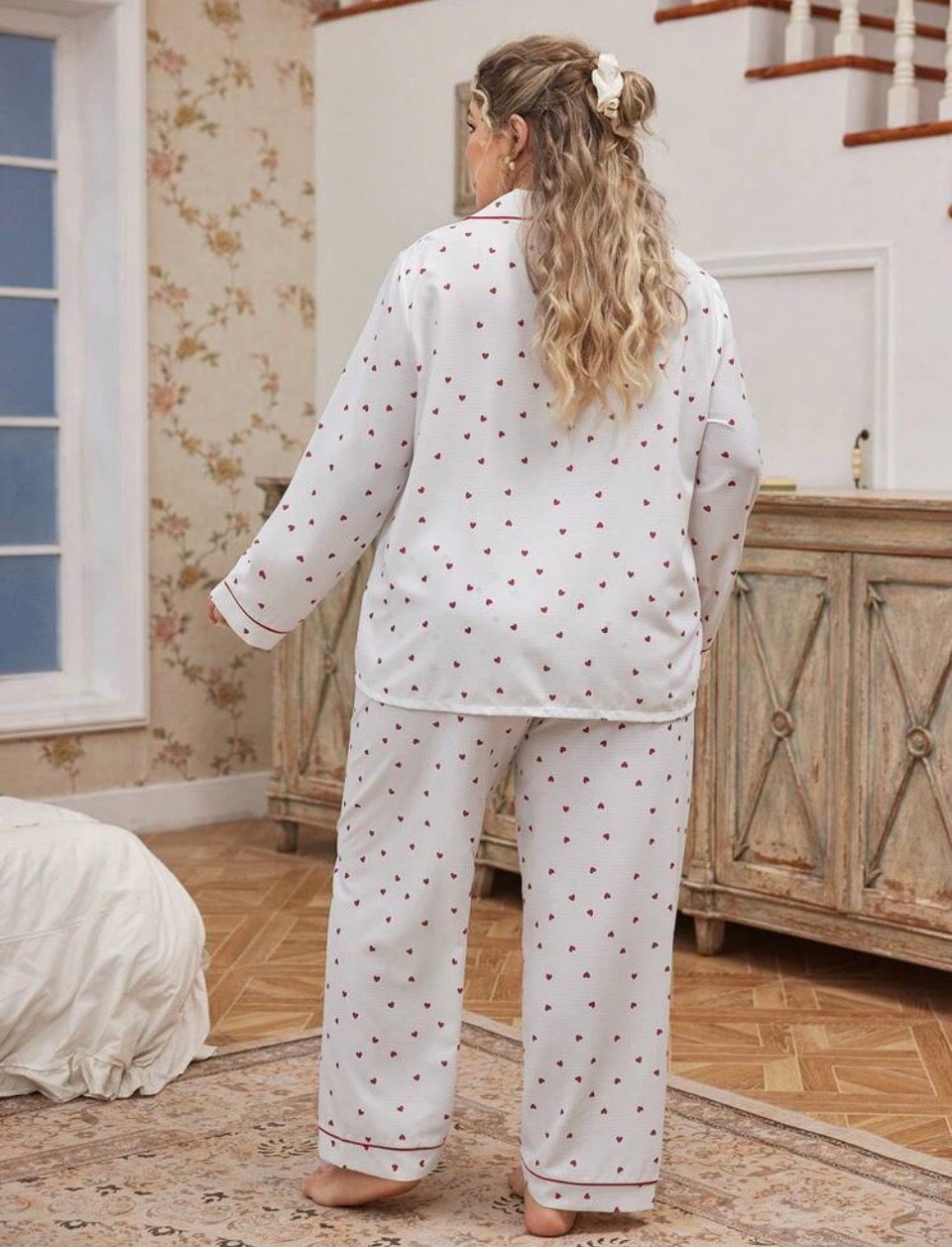 Pijama blanco y rojo 3XL