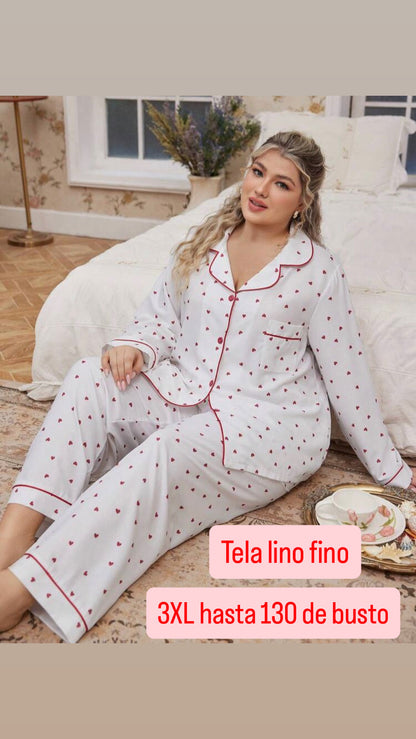 Pijama blanco y rojo 3XL